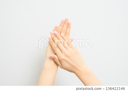 Woman's hands with French nails 136422146