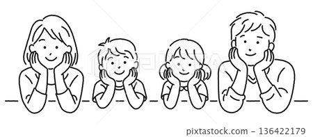 A family of four with a cheek stick A family of four with a cheek stick 136422179