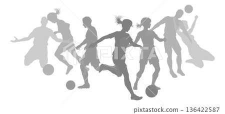 Soccer Football Players Men Women Silhouettes 136422587