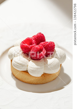 Raspberry dessert tart with whipped cream Raspberry dessert tart with whipped cream 136422798