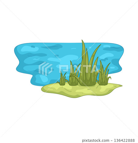 Illustration of small pond with green grass  136422888