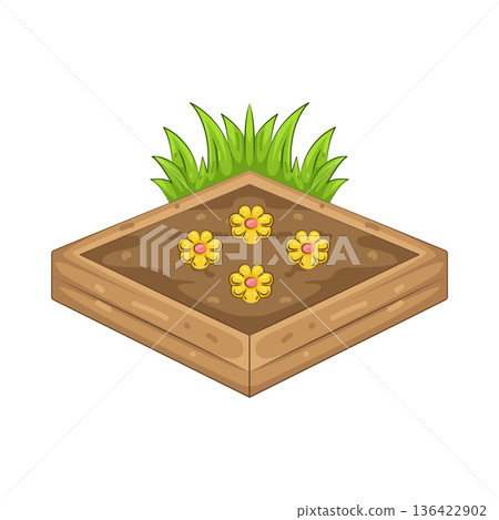 Illustration of yellow flower with grass 136422902