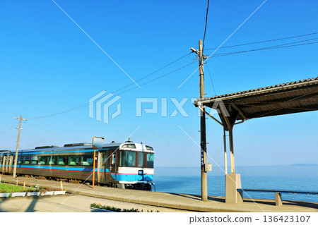 Ehime Prefecture Aozora Shimonada Station and train 136423107