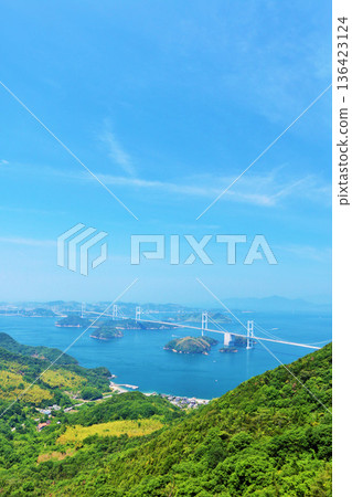 Ehime Prefecture: Shimanami Kaido with blue skies and sea Ehime Prefecture: Shimanami Kaido with blue skies and sea 136423124