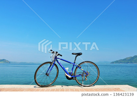 Shikoku Ehime Prefecture Blue Sky Seto Inland Sea and Bicycle Shikoku Ehime Prefecture Blue Sky Seto Inland Sea and Bicycle 136423139