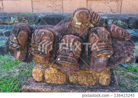 Stone tiki statue in Atuona, Hiva Oa, Marquesas Islands, French Polynesia 136423245