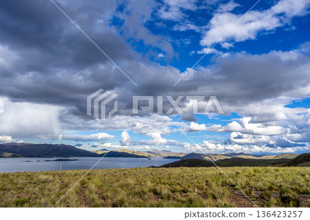 Storm clouds over Lake Lagunillas in the Peruvian highlands 136423257