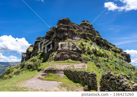 Ancient Inca Ruins of Waqrapukara in the Andean Mountains, Peru Ancient Inca Ruins of Waqrapukara in the Andean Mountains, Peru 136423260