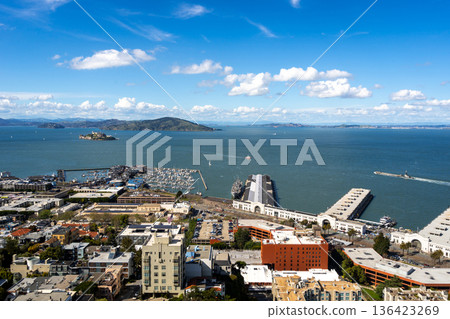 Scenic view of San Francisco Bay and Alcatraz Island, USA 136423269