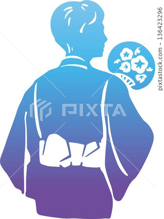 Silhouette illustration of a person wearing a yukata. Summer festival, fireworks display, Japanese summer, traditional culture, Japanese style, summer event material Silhouette illustration of a person wearing a yukata. Summer festival, fireworks display, Japanese summer, traditional culture, Japanese style, summer event material 136423296
