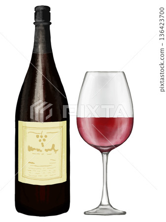 Red wine in a glass and a wine bottle. Realistic illustration Red wine in a glass and a wine bottle. Realistic illustration 136423700