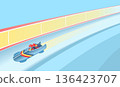 Bobsleigh - two athletes racing down icy track in aerodynamic sled. 136423707