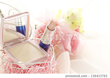 Pink lipstick and foundation 136423783