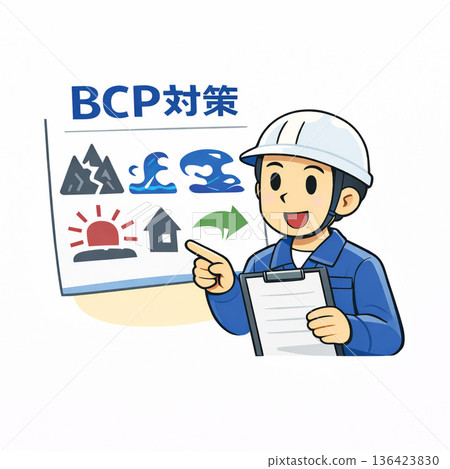 工人解說業務連續性計畫措施與災害預防措施（插圖）| 業務連續性計畫、災害預防、工廠安全管理 136423830