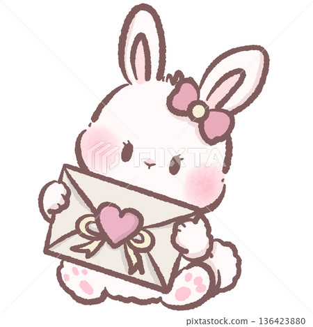 Adorable bunny holding heart sealed love letter pastel kawaii illustration with romantic coquette style for valentine greeting card and love message designs Adorable bunny holding heart sealed love letter pastel kawaii illustration with romantic coquette style for valentine greeting card and love message designs 136423880