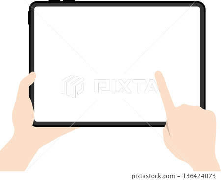 手持平板電腦操作螢幕，手指操作 136424073