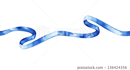 Hand-painted watercolor horizontal seamless border featuring flowing blue silk ribbons. This elegant design captures smooth curves and soft gradients, perfect for delicate wedding stationery Hand-painted watercolor horizontal seamless border featuring flowing blue silk ribbons. This elegant design captures smooth curves and soft gradients, perfect for delicate wedding stationery 136424356