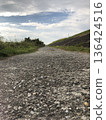 Gravel road on the riverbank in the evening 136424516