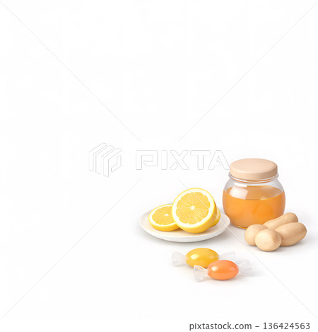 Honey lemon throat care bird's-eye view square white background margin 136424563