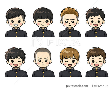 身穿制服的男學生臉部表情集 136424596