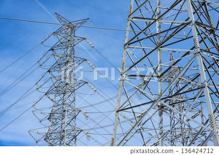 Tower High-voltage tower Power line Tower High-voltage tower Power line 136424712