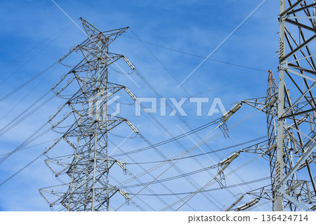 Tower High-voltage tower Power line Tower High-voltage tower Power line 136424714