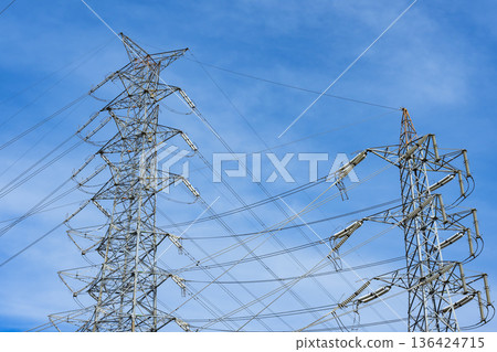 Tower High-voltage tower Power line Tower High-voltage tower Power line 136424715