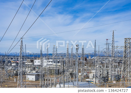 Tower High-voltage tower Power line Tower High-voltage tower Power line 136424727