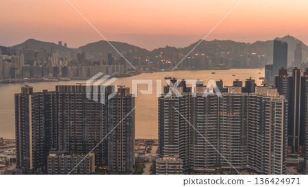Golden sunset illuminates Kai Tak harbourfront residential skyline Feb 8 2026 Golden sunset illuminates Kai Tak harbourfront residential skyline Feb 8 2026 136424971