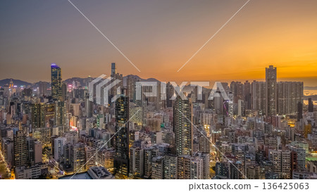 Vibrant night lights illuminate dense Mong Kok skyline Feb 6 2026 136425063