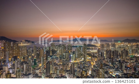 Golden sunset illuminates dense Kowloon West urban skyline Feb 6 2026 Golden sunset illuminates dense Kowloon West urban skyline Feb 6 2026 136425101
