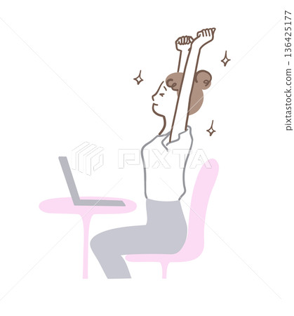 Illustration material of a woman stretching to take a breather 136425177