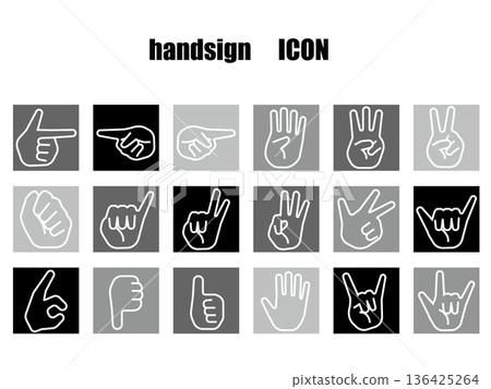 Monochrome line drawing illustrations of various hand signs Monochrome line drawing illustrations of various hand signs 136425264