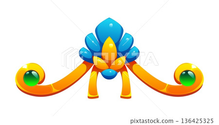 Ancient Egypt ornament, Egyptian divider frame and border, gold separator with blue and green gems. Cartoon vector cultural motif of royal heritage, luxury artefact, sacred ancient civilization amulet 136425325