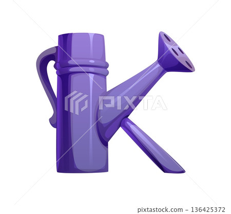 Letter K as watering can with spout and handle, agriculture typeface, cartoon farm font, harvest type, funny English alphabet. Glossy vector abc character for gardening, farming, horticulture themes Letter K as watering can with spout and handle, agriculture typeface, cartoon farm font, harvest type, funny English alphabet. Glossy vector abc character for gardening, farming, horticulture themes 136425372