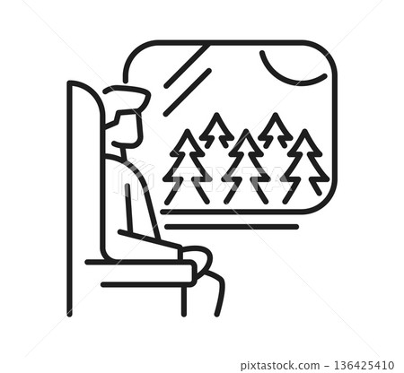 Railroad and railway icon of passenger in train of metro or subway, vector pictogram. Railroad and railway line symbol of passenger sitting at window for metro subway, tram or interciy train transport Railroad and railway icon of passenger in train of metro or subway, vector pictogram. Railroad and railway line symbol of passenger sitting at window for metro subway, tram or interciy train transport 136425410