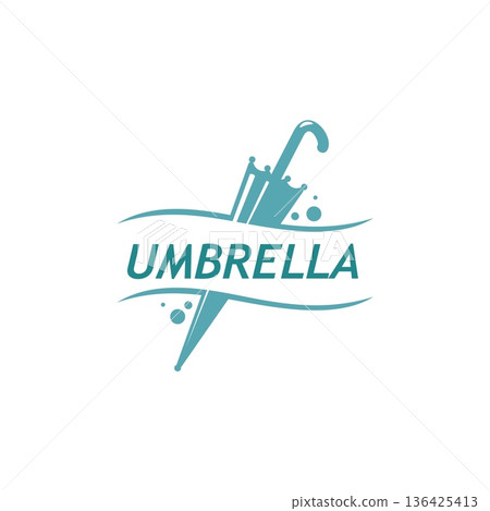 Umbrella icon with clean vector emblem featuring closed umbrella with wavy text frame. Blue emblem represent protection, safety, and community. Modern design for insurance companies, health brands Umbrella icon with clean vector emblem featuring closed umbrella with wavy text frame. Blue emblem represent protection, safety, and community. Modern design for insurance companies, health brands 136425413