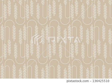 Cereal rice stalks geometric pattern background. Agricultural texture with rice grains for textile print, eco food packaging, eco food labels, farm product and wrapping paper 136425510