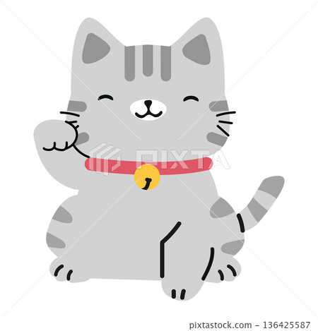 Beckoning Lucky Cat With Raised Paw 136425587