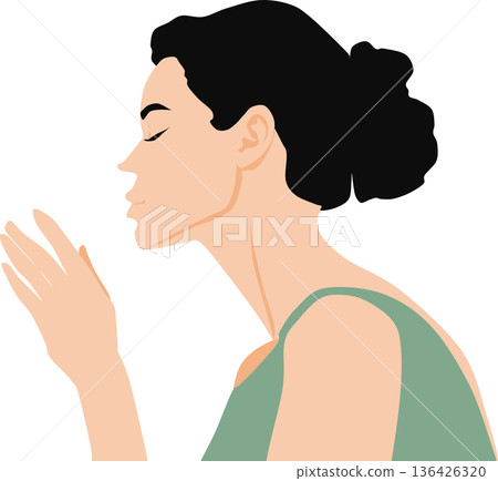 一幅女性側臉親吻的插圖 一幅女性側臉親吻的插圖 136426320