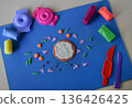 Plasticine pizza flat lay creative kids craft colorful handmade food imitation playful diy childhood activity concept 136426425