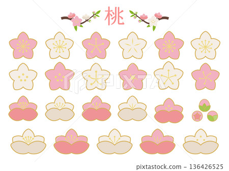 Peach blossom icon set in pink and white Peach blossom icon set in pink and white 136426525