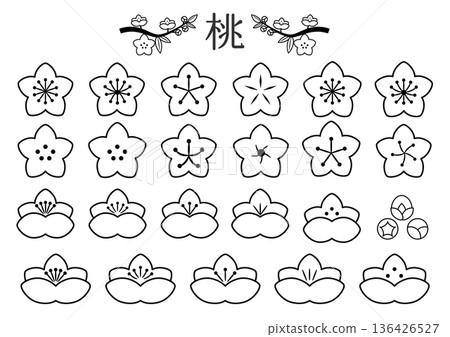 Peach blossom icon set line drawing 136426527