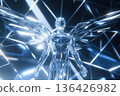 Geometric Angelic Figure with Wings in Light Blue Tones 136426982