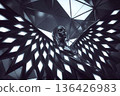 Futuristic Angelic Figure with Geometric Wings in Deep Thought and Glow 136426983