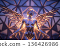 Geometric Angel: A futuristic guardian with glowing wings and gold accents 136426986