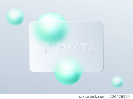 Glassmorphism style banner with turquoise gradient spheres on a soft blue background. Glassmorphism style banner with turquoise gradient spheres on a soft blue background. 136426994