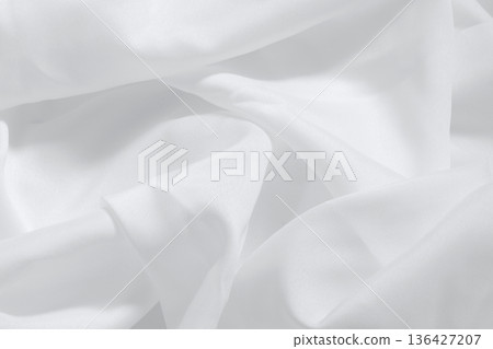 Soft focus white smooth ripple linen fabric on detail texture background 136427207
