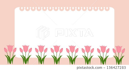 Soft pastel tulip floral frame background with large copy space in the center, perfect for greeting cards, invitations, spring promotions, wedding templates, and social media designs. 136427283