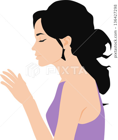 一幅女性側臉親吻的插圖 136427298